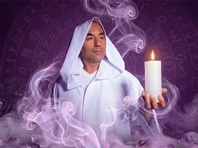 Consulta de tarot bajo el círculo zodiacal, con velas e incienso
